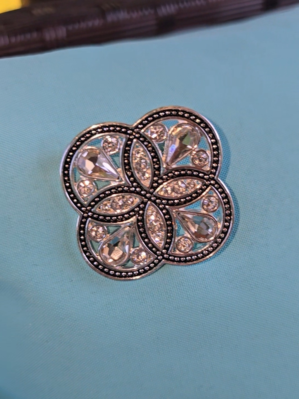 Premier Designs Silver-Tone Clear Crystal Floral Motif Brooch